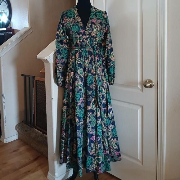 Boden Dresses & Skirts - Boden Amelia Notch Neck Cotton Maxi Dress Paisley Floral Tie Waist Puff Sleeve 4